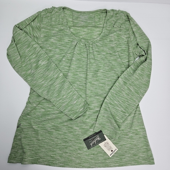 Woolrich Athleisure Top XXL Zip Pocket Dri Release Green Slim Fit Ruched Tee NWT - Picture 15 of 16